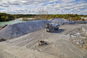 Action Concrete Truck Makes a Turn in the supply yard